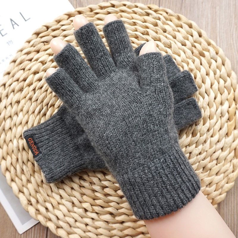 歌诺达秋冬新品韩版纯色情侣纯羊毛半指毛线针织触屏保暖开车手套