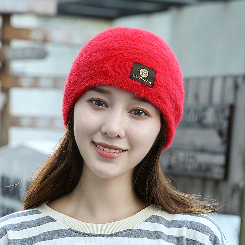 歌诺达秋冬新品韩版纯色女士仿貂绒护耳帽脖套帽子两用护颈保暖