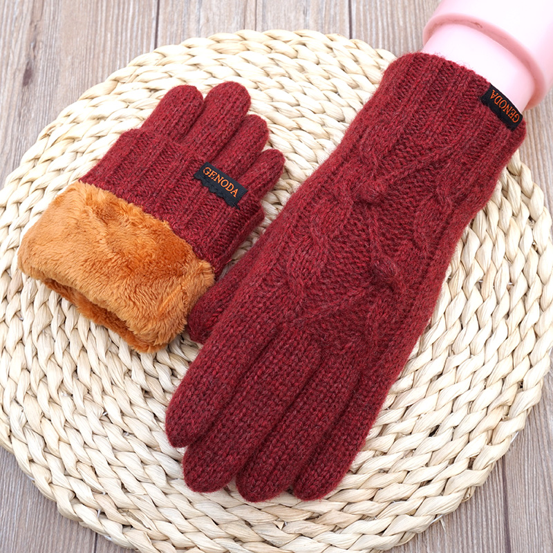 歌诺达日系女士毛线针织保暖手套