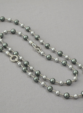 倪妮明星同款渐变仿大溪地真多麻施家珍珠项链高级感小众毛衣链女