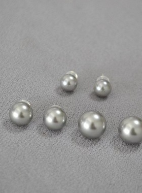 施家真多麻高级感奶银灰色珍珠耳环Fever同款925银耳针耳钉耳饰女