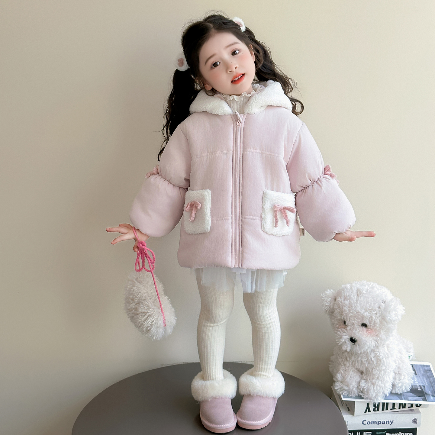 女童棉服2025秋冬新款洋气兔耳朵加厚外套女宝宝冬季保暖棉服连帽