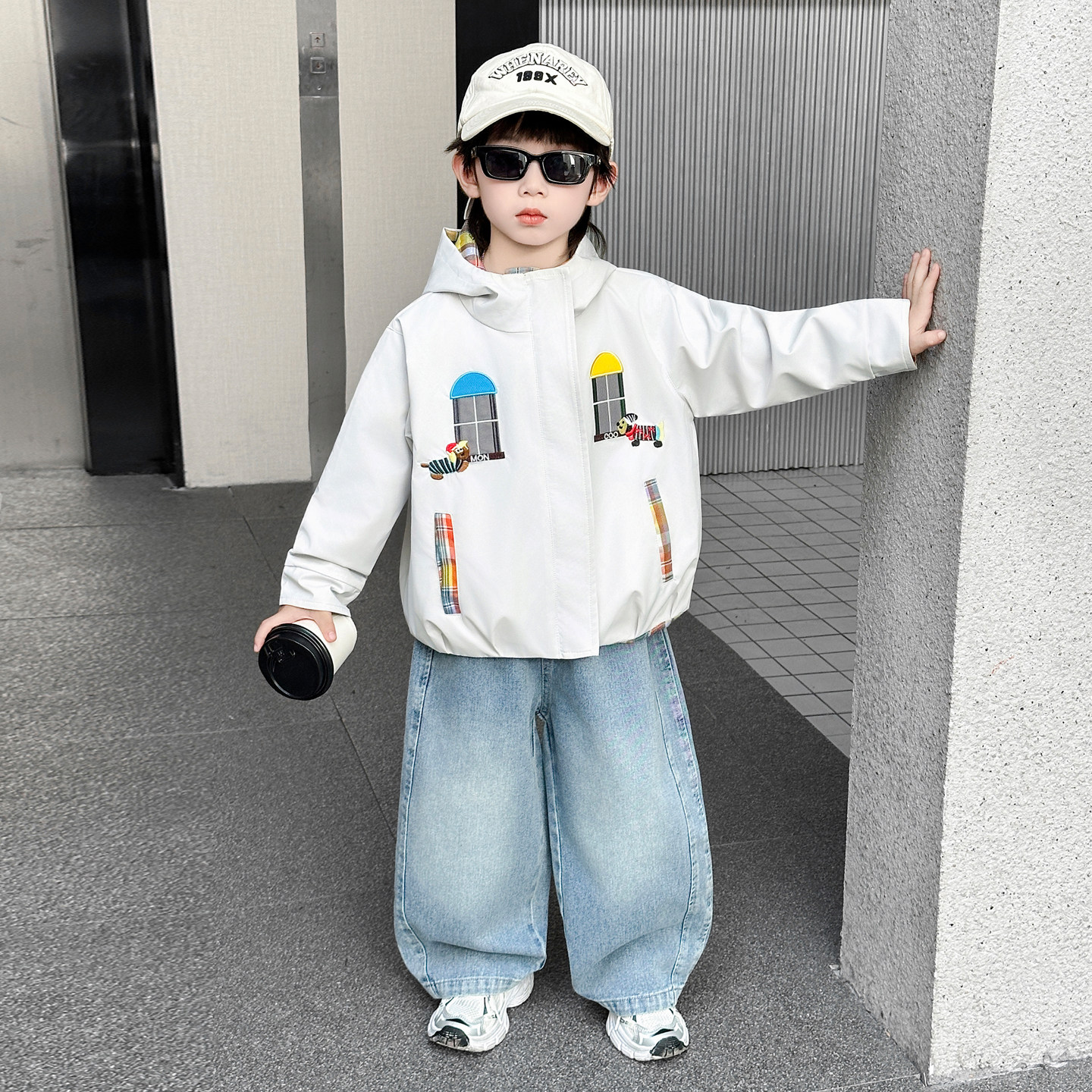 男童套装秋装2026新款儿童韩版炸街冲锋衣外套牛仔裤两件套童装潮