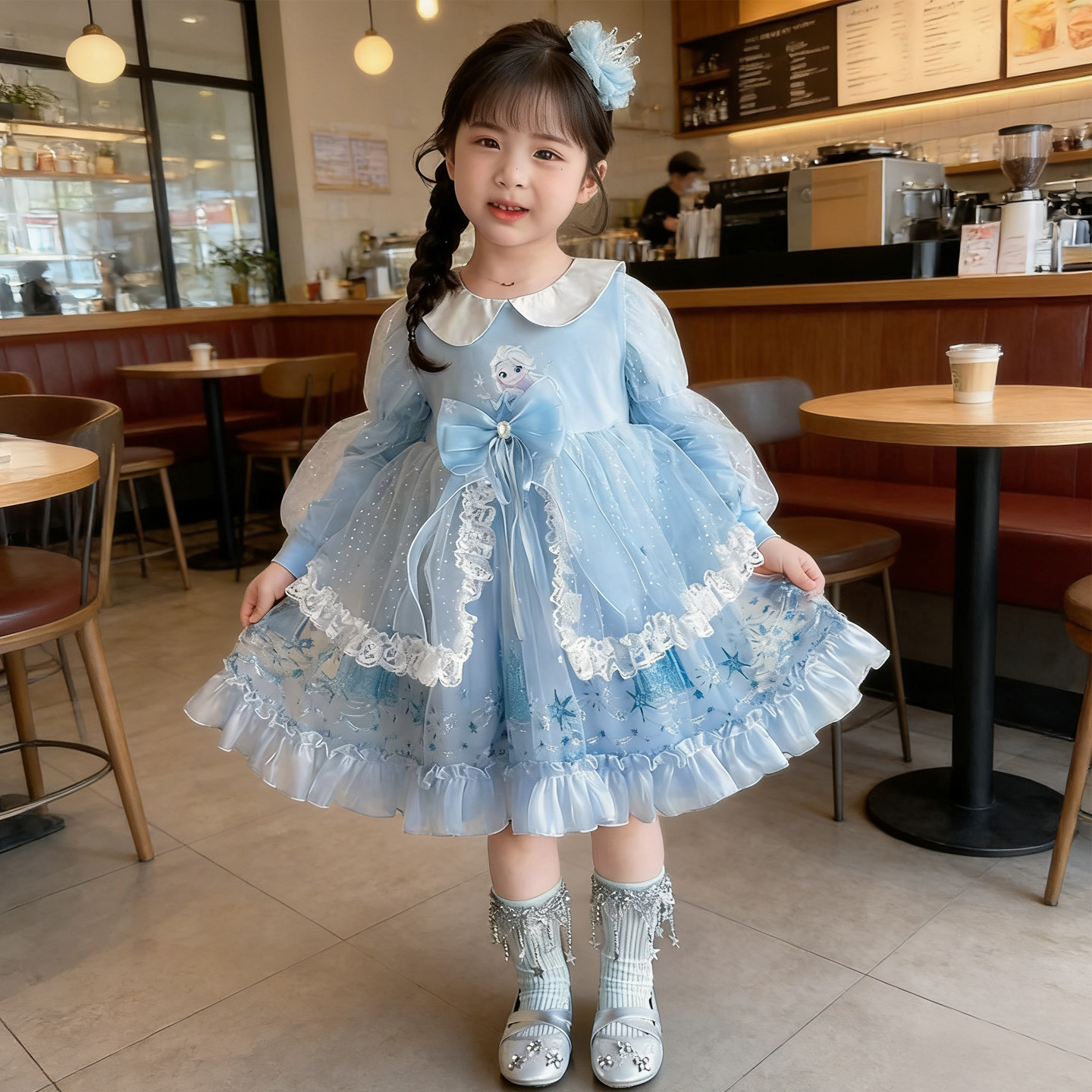 艾莎公主裙女童连衣裙春装洋气生日礼服裙春秋女孩爱莎洛丽塔裙子