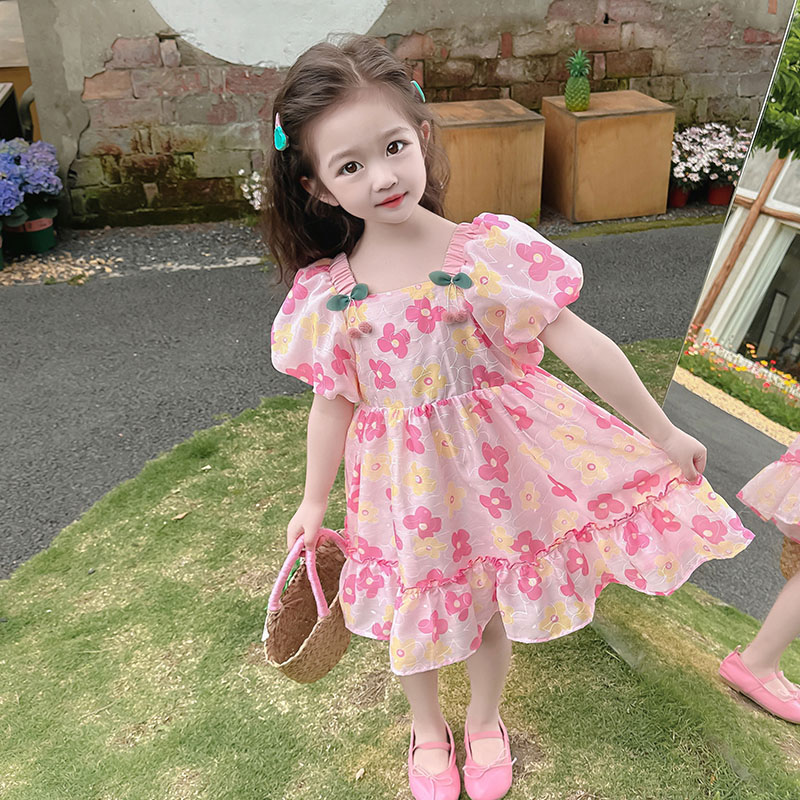 女童夏装泡泡袖连衣裙2025新款儿童夏季裙子小女孩宝宝洋气公主裙