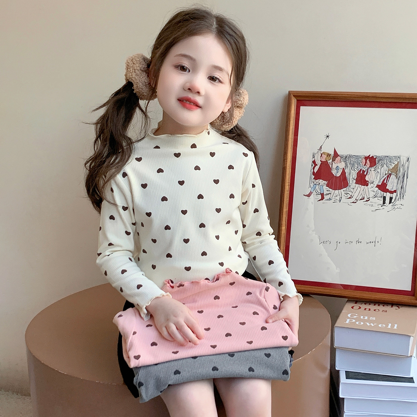 女童打底衫秋冬新款儿童加绒加厚内搭上衣秋季大童半高领德绒上衣