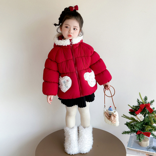 女童棉服外套冬季2026新款洋气儿童加绒加厚棉袄冬装喜庆新年衣服