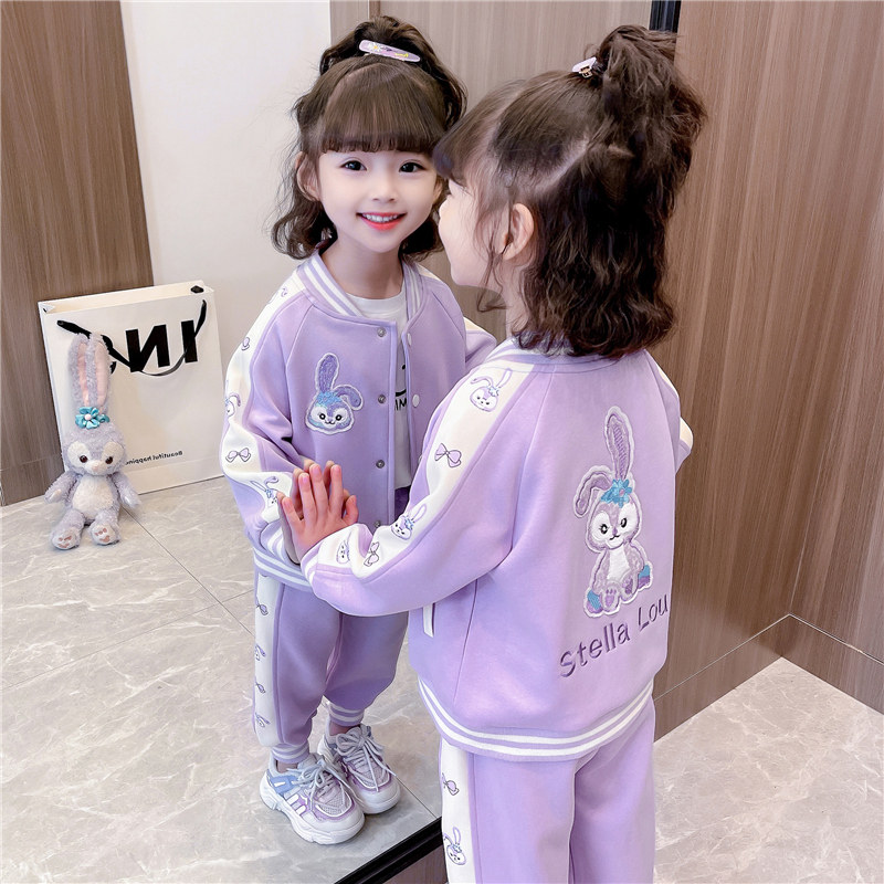 女童套装春秋款2026新款儿童春装女宝宝时髦洋气棒球服外套两件套