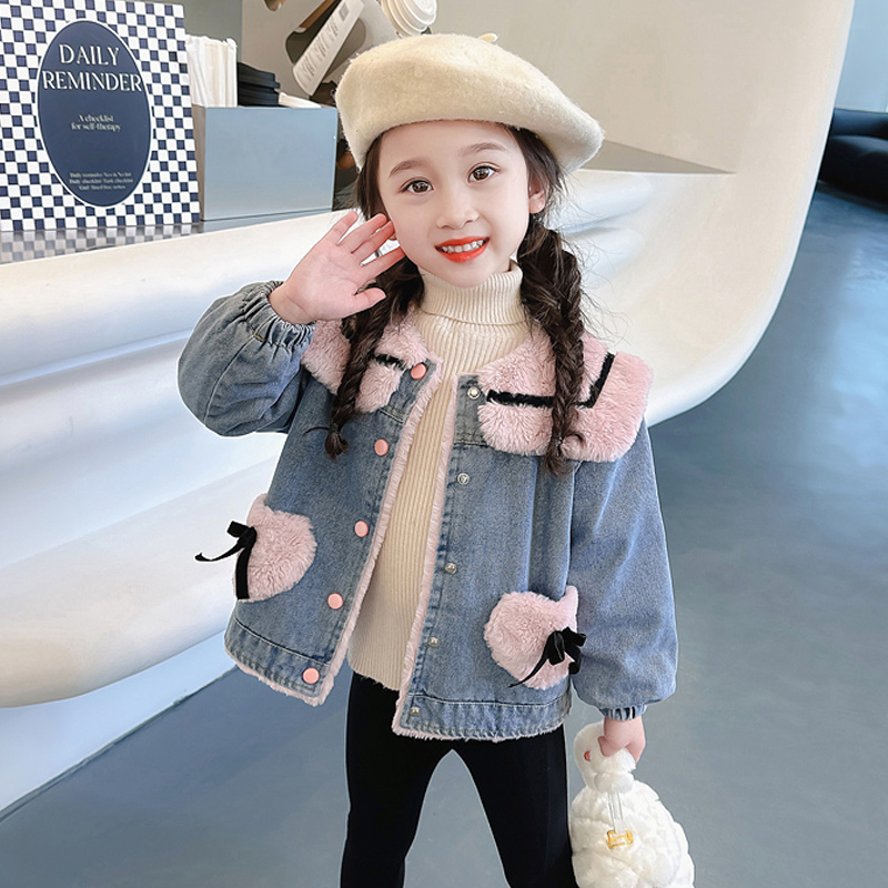 女童加绒牛仔外套秋冬款2025新款儿童冬装女宝宝时髦洋气加厚上衣