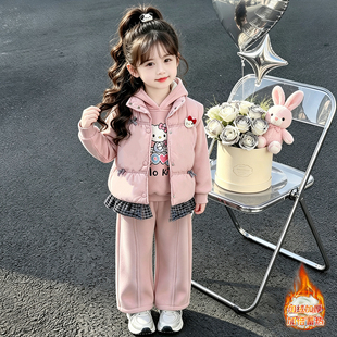 女童加绒套装秋冬季2026新款儿童羽绒棉马甲三件套宝宝炸街衣服潮