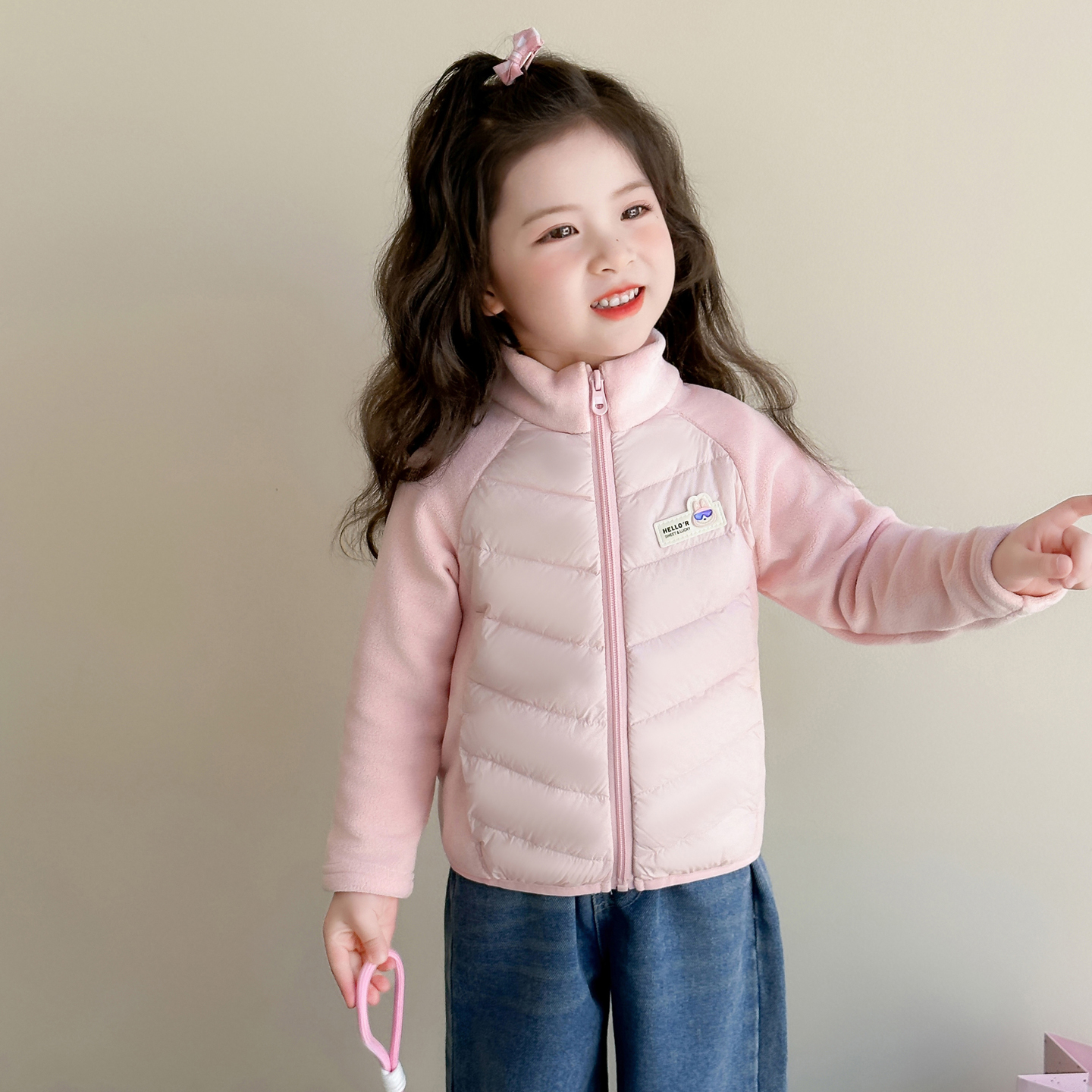 女童羽绒服内胆2025新款秋冬季拼接保暖服立领轻薄外套校服神器冬