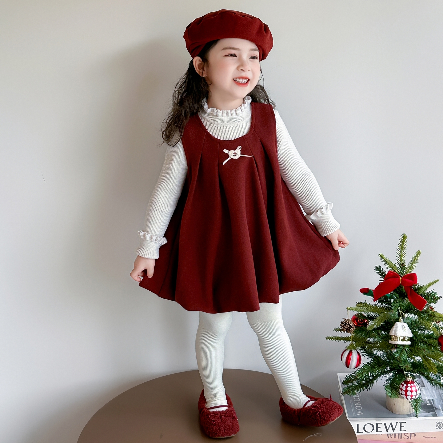 2025秋冬新款女宝宝韩版爱心加绒背心裙套装女童洋气加厚公主裙潮
