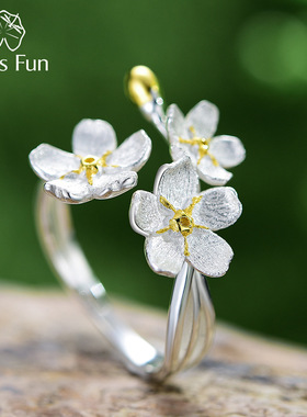 勿忘我S925手工纯银戒指爆款女款设计饰品花朵电镀田园风戒指女