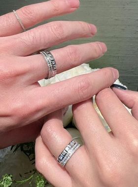 设计师S925纯银三排方钻戒指璀璨