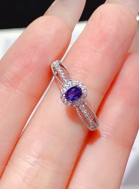 鑫葆康轻奢S925纯银镶蓝宝石戒指简约时尚精致百搭通勤宝石首饰女