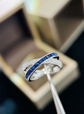 通体s925银个性交叉蓝指轻奢款感百搭经典闪钻低调奢华款