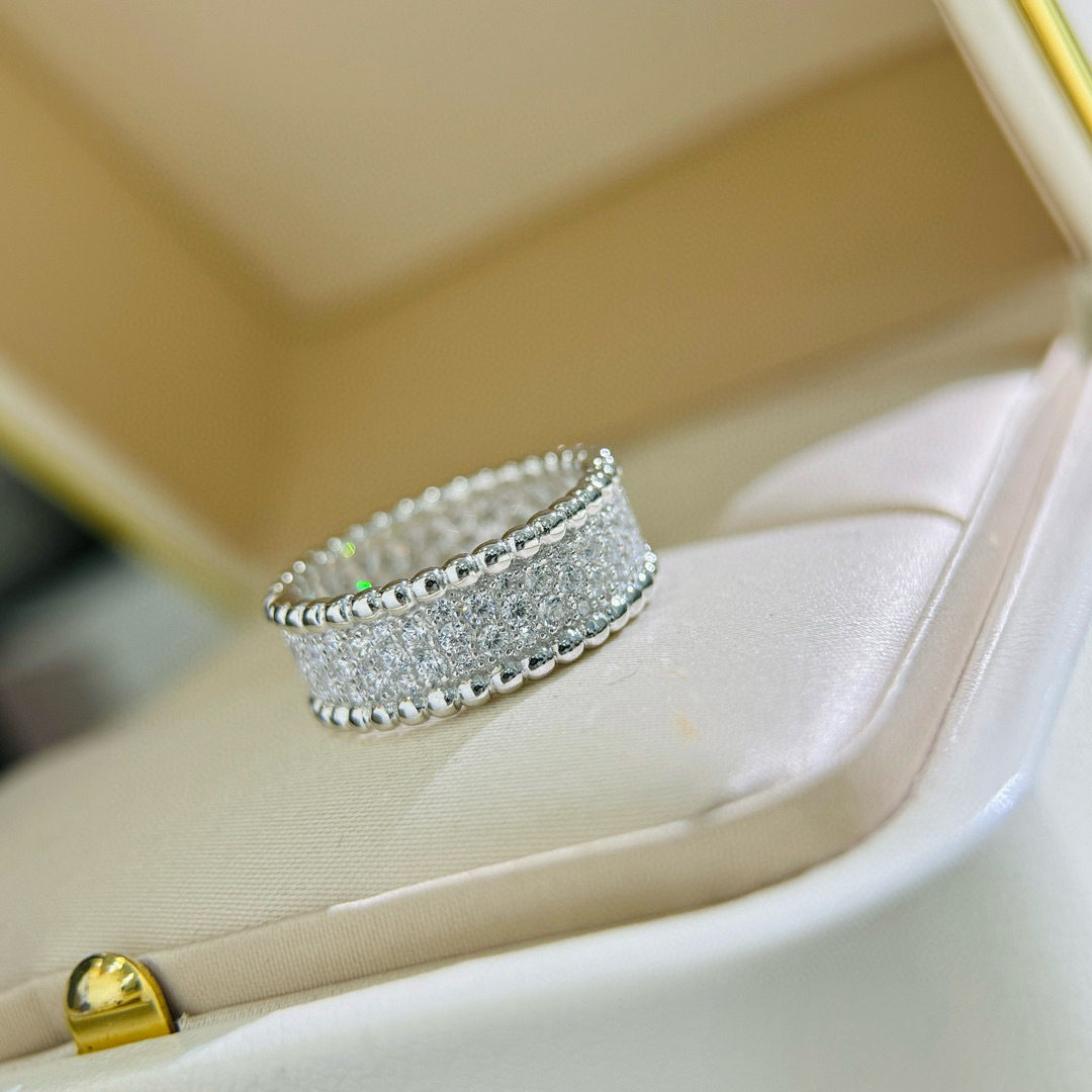 S925纯银精工高级感圆珠麻花满钻戒指女宽版轻奢珠边时尚百搭