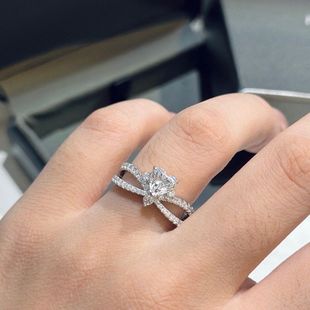 设计师S925银高碳钻轻奢精工心形交叉满钻戒指工艺流行饰品首饰
