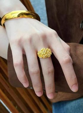 鑫葆康色锦簇高颜值花卉气质黄金繁花尾戒指环纯银S925拉丝礼物