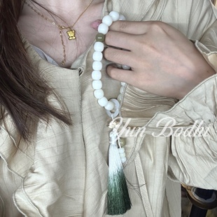 『云菩提』误入藕花深处11*12mm白玉菩提根手持跑环吊坠渐变流苏