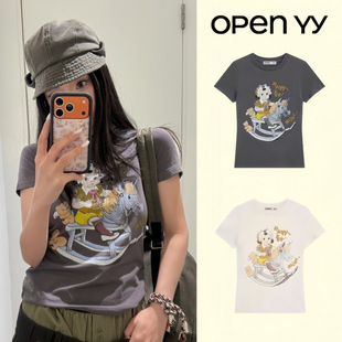 马年限定图案早春新款 短袖 木马baby印花T恤 韩国小众潮牌OPEN