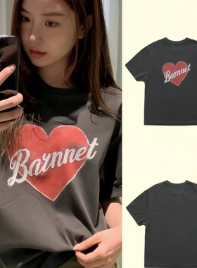 韩国潮牌the Barnnet八奶爱心字母印花短袖T恤新款休闲复古上衣女