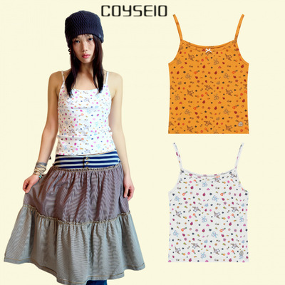 韩国小众潮牌coyseio卡通兔兔印花吊带女碎花蕾丝蝴蝶结辣妹背心