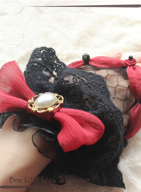 【idas】万圣节泪湖黑色版lolita手作cla华丽款宝石手袖蕾丝手套