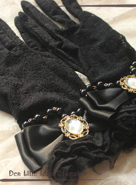 lolita原创花嫁新娘开车万圣节CP31手套黑色蕾丝蝴蝶结宝石哥特