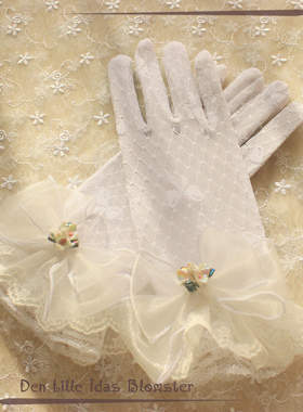 【Idas】-贝尔的茶会-lolita手作 华丽花嫁款网纱蕾丝蝴蝶结手套