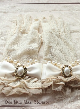 lolita原创花嫁节日婚礼仪茶会开车蕾丝蝴蝶结宝石优雅CP旅拍手套