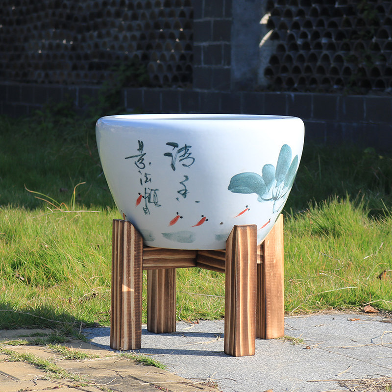 古法鱼缸底座水缸底座实木架底托酒坛石磨茶叶罐承重十字支撑架