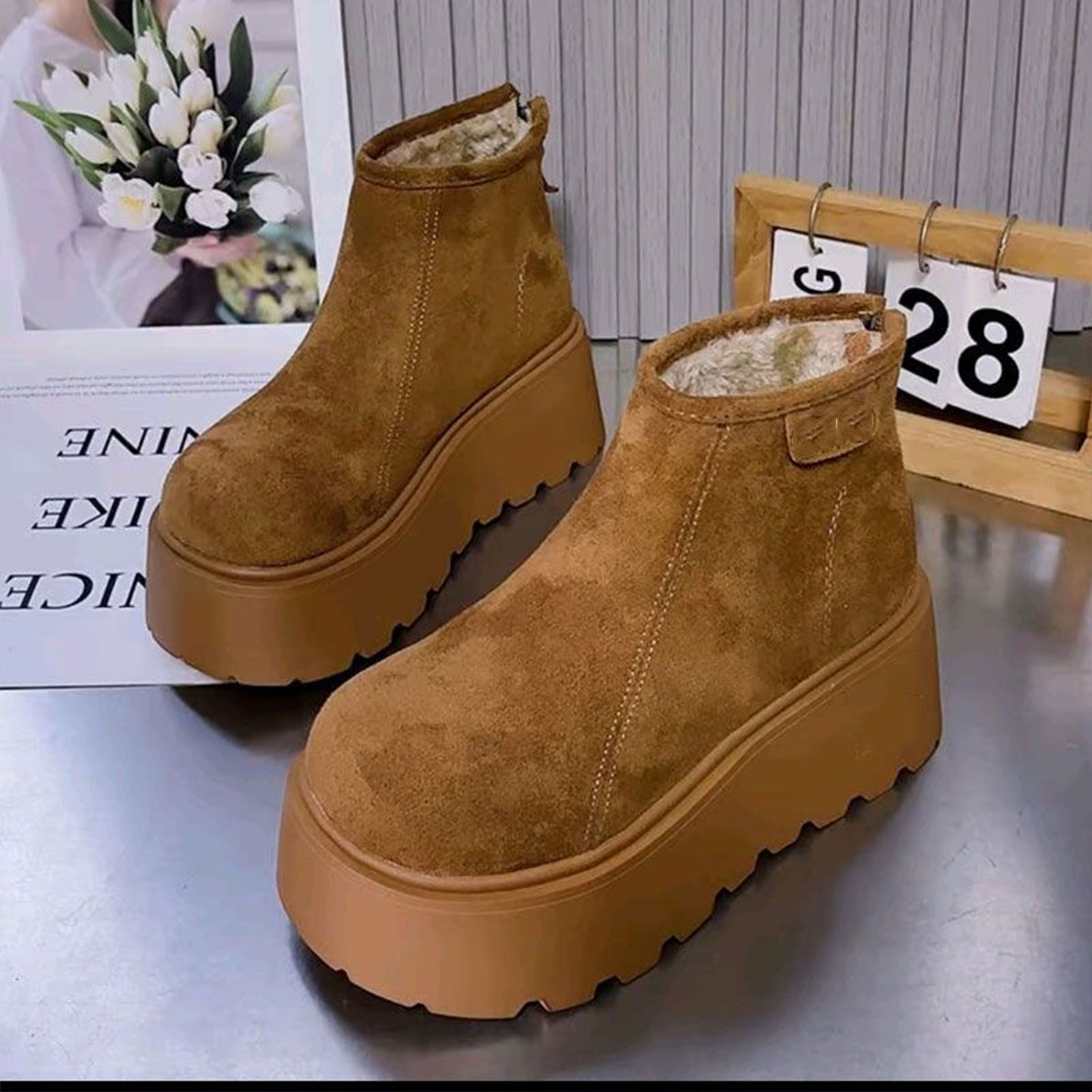 韩版圆头松糕厚底增高防滑雪地靴女冬季加绒保暖防寒高帮短靴棉鞋
