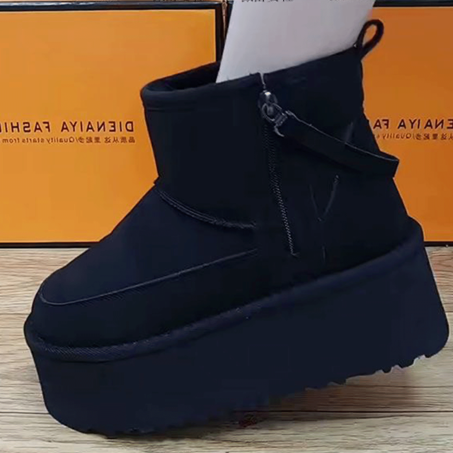 内增高松糕厚底防滑雪地靴女冬季加绒保暖短筒黑色百搭高帮棉鞋子,女鞋,时尚雪地靴,淘宝优惠券,粉丝福利购,淘宝优惠卷