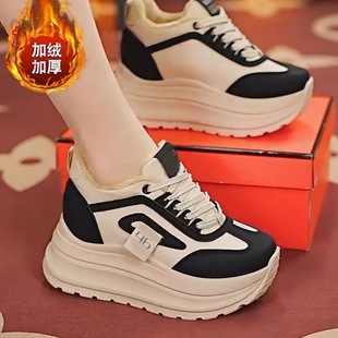 保暖棉鞋 厚底增高百搭休闲运动鞋 子 女秋冬新款 加绒加厚防滑老爹鞋