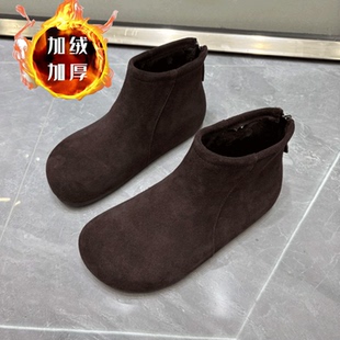 平底后拉链高帮短靴休闲百搭雪地靴 加厚棉鞋 加绒保暖勃肯鞋 女冬季