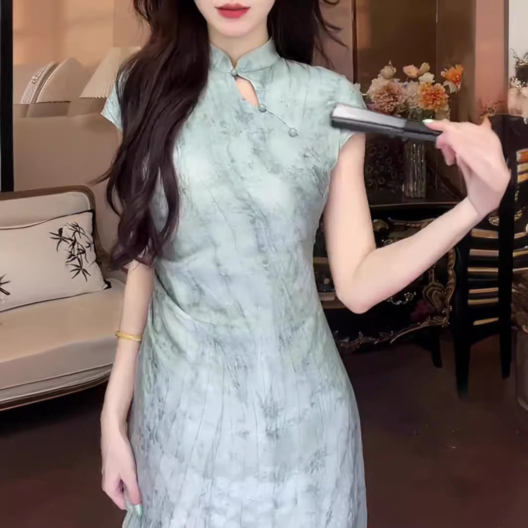 夏季新款新中式国风晕染连衣裙女