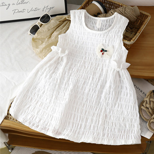 清凉透气背心公主裙宝宝白色裙子1 65%棉女童无袖 连衣裙宝宝夏季