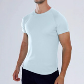 跨境速干圆领健身短袖 紧身收腹运动束身衣男肌肉弹力塑身衣 男士