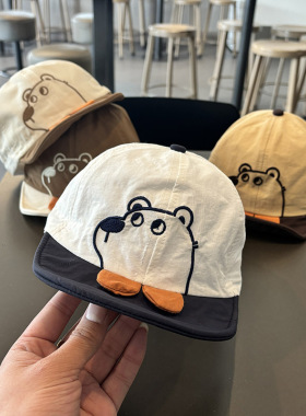 婴儿鸭舌帽夏季薄款软檐超萌可爱小熊软顶帽子婴幼儿宝宝棒球帽春