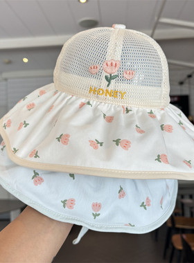 夏季男女儿童大帽檐网眼花朵防晒