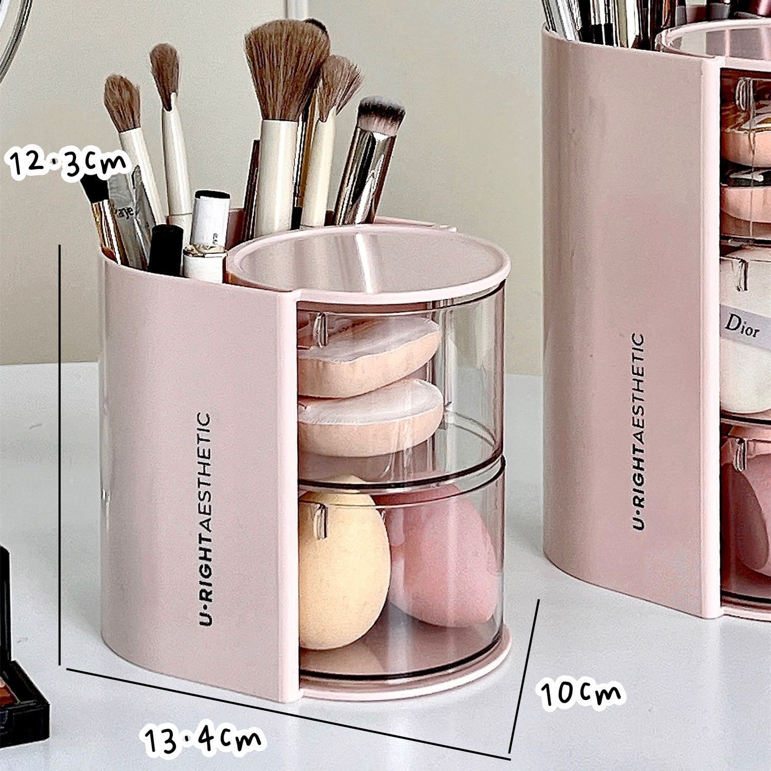 粉扑收纳盒旋转防尘梳妆台