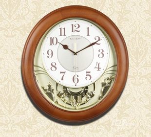 金钟宝GUTEN客厅挂钟实木智能光控音乐报时挂表日本静音机芯