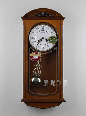 日本丽声报时壁钟木制静音客厅挂钟欧式复古挂表CMJ457
