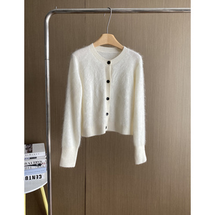 高端拉绒100%山羊绒羊绒衫女2025冬季新款圆领长袖百搭单排扣开衫