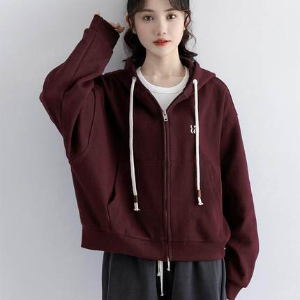 2024春秋冬季新款女士卫衣开衫拉链外套短款小个子爆款棒球服加绒