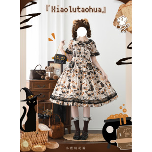 全款预约小鹿桃花酱黑猫魔法师lolita田园风宽松洋装日常OP连衣裙