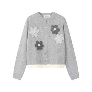 气质毛衣 A062设计感立体花朵针织开衫 悠悠粉丝专享