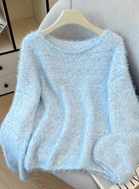 【小四粉丝专享】A329温柔慵懒风圆领毛绒绒针织衫女套头