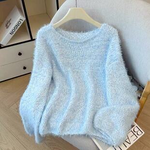 女套头 A329温柔慵懒风圆领毛绒绒针织衫 小四粉丝专享